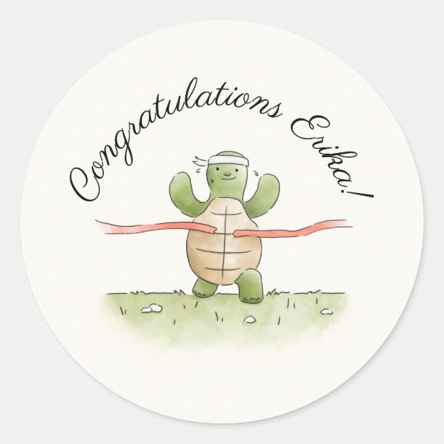 Sticker Rond Tortue de course gagnante Personnalisée (Devant)