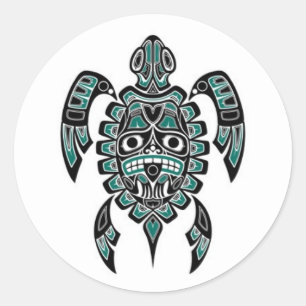Sticker Rond Tortue de mer bleue et noire turquoise d'esprit de