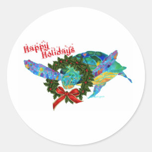 Sticker Rond Tortue de mer de Noël