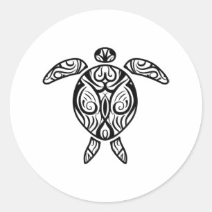 Sticker Rond Tortue de mer de Tattoo Boho de la tribu hawaïenn