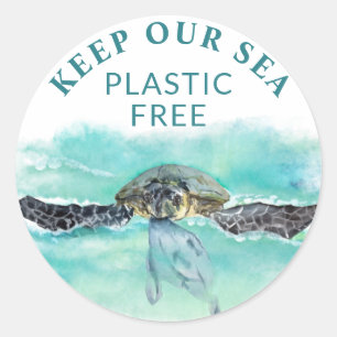 Sticker Rond Tortue de mer GARDER NOTRE PLASTIQUE DE MER LIBRE