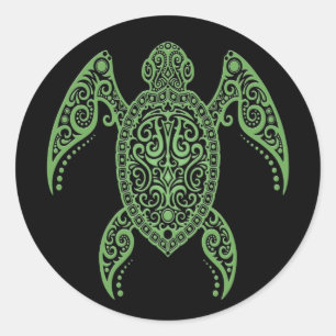 Sticker Rond Tortue de mer noire et verte complexe