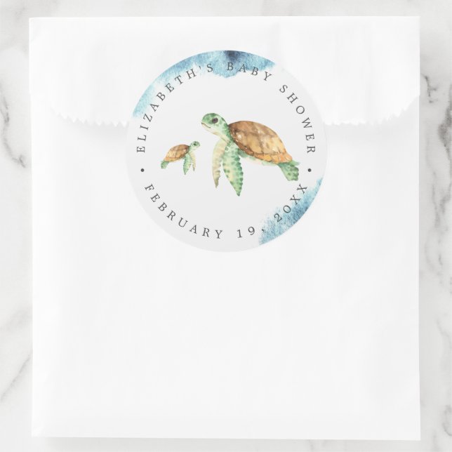 Sticker Rond Tortue de mer | Ocean Baby shower Favour (Sac)