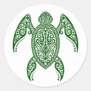 Sticker Rond Tortue de mer verte complexe sur blanc