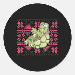 Sticker Rond Tortue de Noël Laide Doigt du Milieu Éteint Drôle