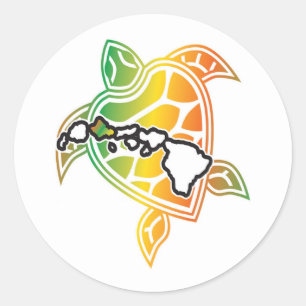 Sticker Rond Tortue de Reggae d'Hawaii