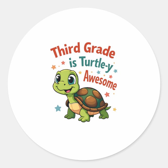 Sticker Rond Tortue de troisième année Awesome 3e année Retour  (Devant)