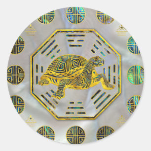 Sticker Rond Tortue d'or / Tortue Feng Shui Abalone Shell