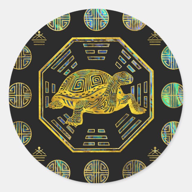 Sticker Rond Tortue d'or / Tortue Feng Shui Abalone Shell (Devant)