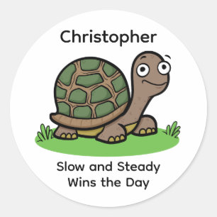 Sticker Rond Tortue Drôle Lent Et Régulier Nom Personnalisé
