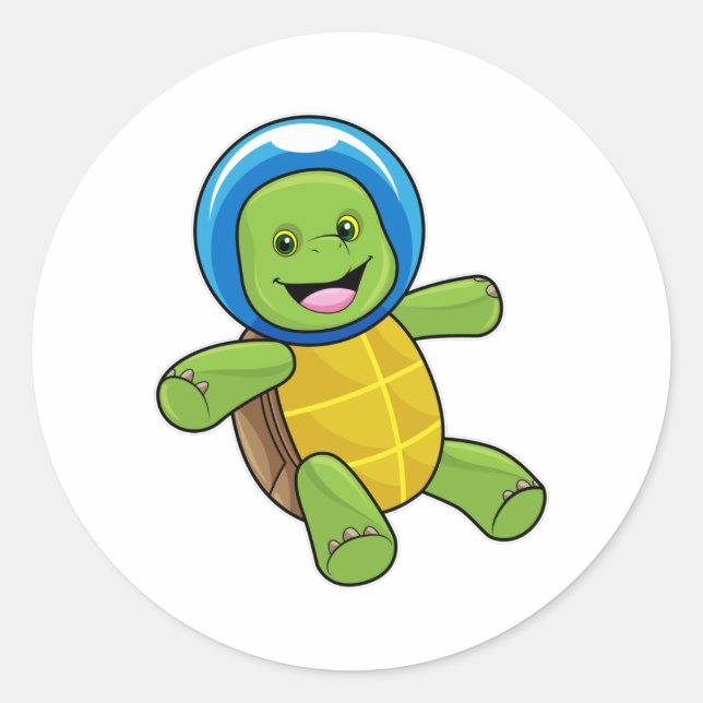 Sticker Rond Tortue en astronaute avec boule de verre (Devant)
