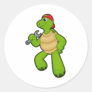 Sticker Rond Tortue en mécanique avec clé et Casquette
