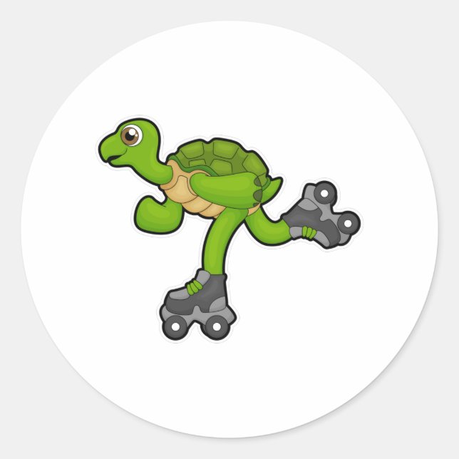 Sticker Rond Tortue en patinage avec roulettes (Devant)