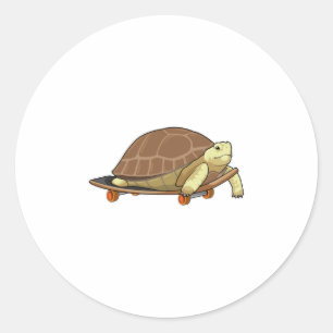 Sticker Rond Tortue en patinage avec skateboard
