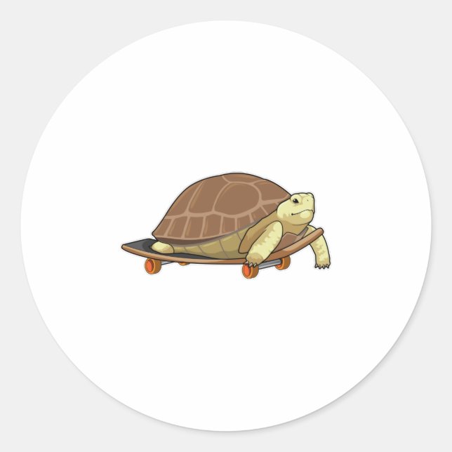 Sticker Rond Tortue en patinage avec skateboard (Devant)
