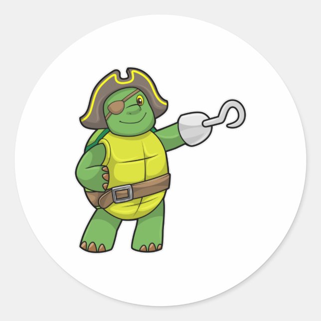 Sticker Rond Tortue en pirate avec patchs main et oeil (Devant)