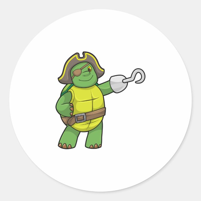 Sticker Rond Tortue en pirate avec patchs main et oeil (Devant)