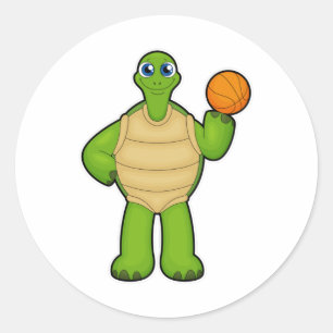 Sticker Rond Tortue en tant que joueur de basket-ball avec bask