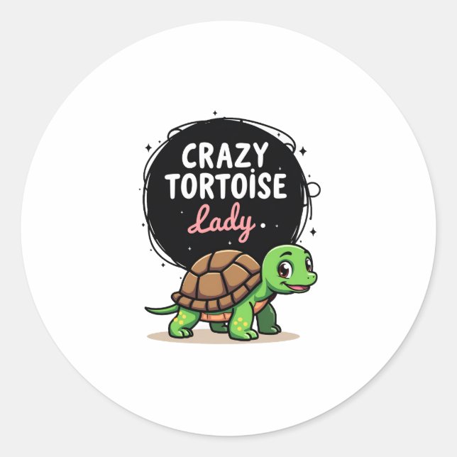 Sticker Rond Tortue folle Lady Tortoises Maman Tortue féminine  (Devant)