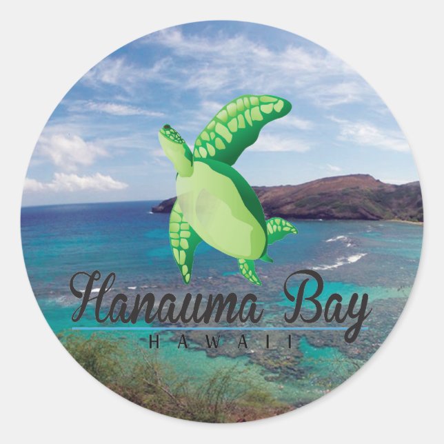 Sticker Rond Tortue Hawaii de la baie de Hanauma (Devant)
