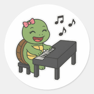 Sticker Rond Tortue jouant du piano