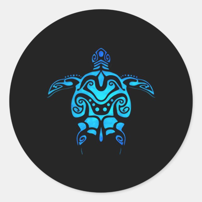 Sticker Rond Tortue maorie de la mer du Soleil tribale hawaïenn (Devant)