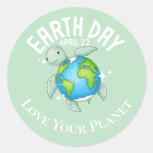 Sticker Rond Tortue Mignonne Jour de la Terre Nature Éco Person