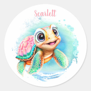 Sticker Rond Tortue mignonne Nom été Fille