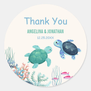 Sticker Rond Tortue mûre sous la mer Anniversaire conjoint