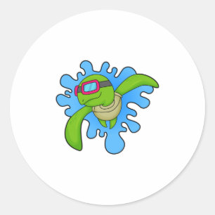 Sticker Rond Tortue Piscine lunettes de natation