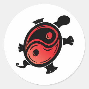 Sticker Rond Tortue rouge-n-noir-Yin-Yang