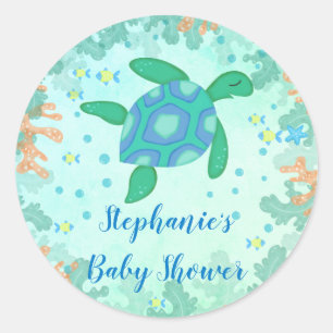 Sticker Rond Tortue Sous Le Baby shower Marin