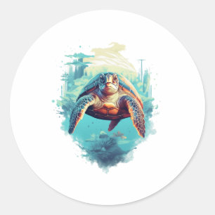 Sticker Rond Tortue sous-marine sereine Copie Copie