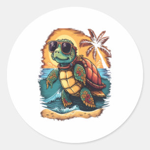 Sticker Rond Tortue tortues marines hawaïennes Hawaï plage trop