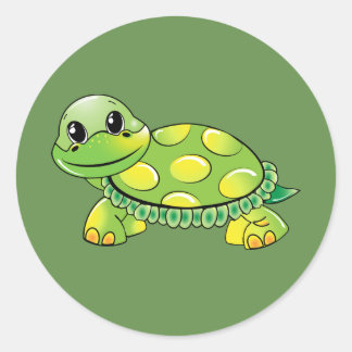 Sticker Rond Tortue verte