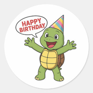 Sticker Rond Tortue vous souhaite un Joyeux Anniversaire 