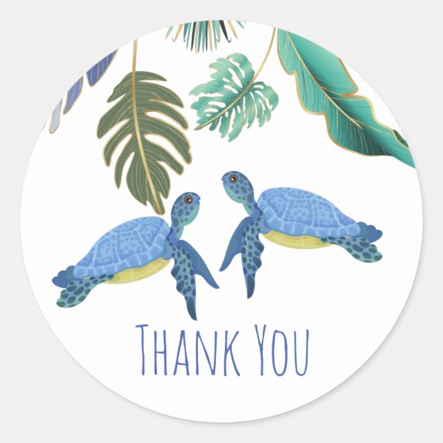 Sticker Rond Tortues de mer Mariage Bleu Jaune Classique Stic R (Devant)