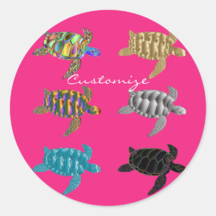 Sticker Rond Tortues de mer multicolores Thunder_Cove