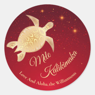 Sticker Rond Tortues d'or Rouge Mele Kalikimaka Personnalis