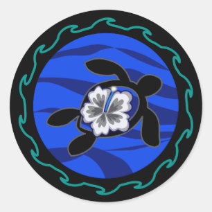 Sticker Rond tortues et hibiscus