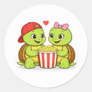 Sticker Rond Tortues profitant d'une soirée cinéma ensemble