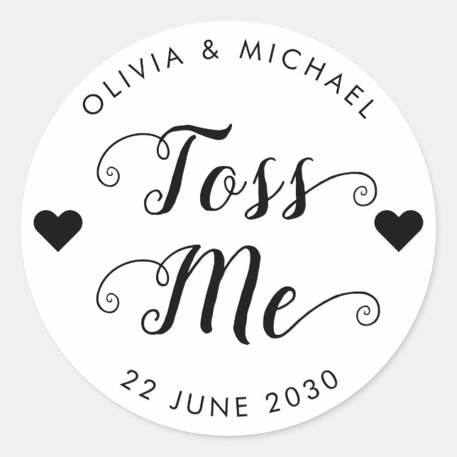 Sticker Rond Toss Me Confetti Mariage Favor Script Coeur (Devant)