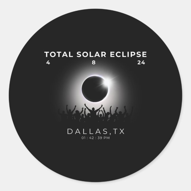 Sticker Rond Total de l'éclipse solaire 2024 Dallas Texas Wat (Devant)