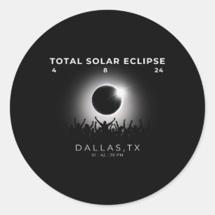 Sticker Rond Total de l'éclipse solaire 2024 Dallas Texas Wat