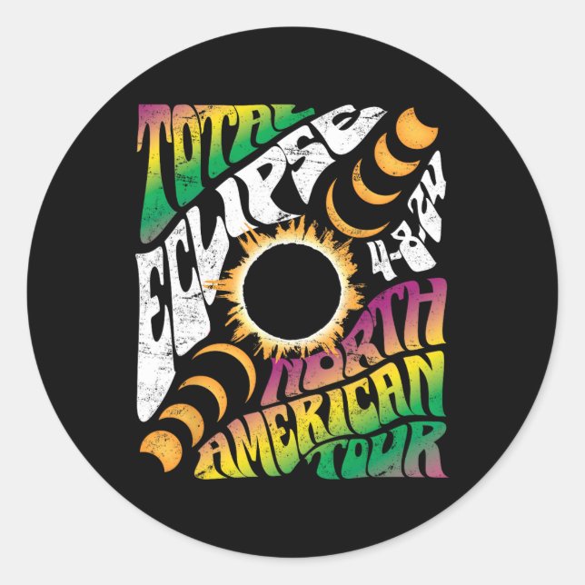 Sticker Rond Total Eclipse 2024 Retro Super Nord-Américain Tou (Devant)