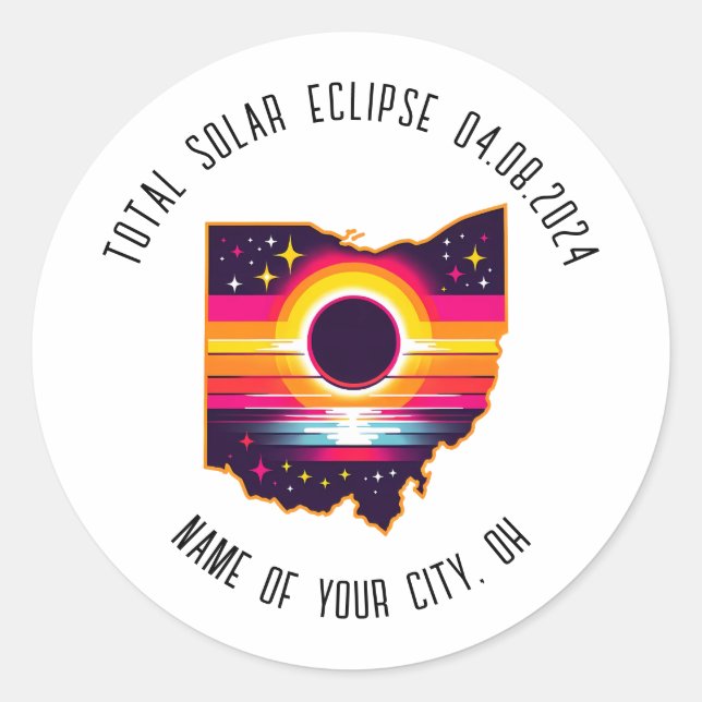 Sticker Rond Total Solaire Eclipse 0408 2024 Ohio Custom City (Devant)