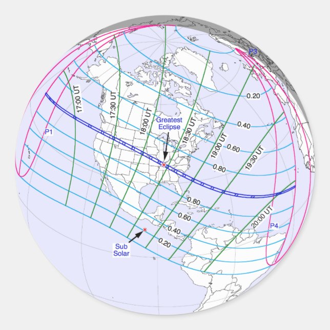 Sticker Rond Total Solaire Eclipse 2017 Global Path (Devant)