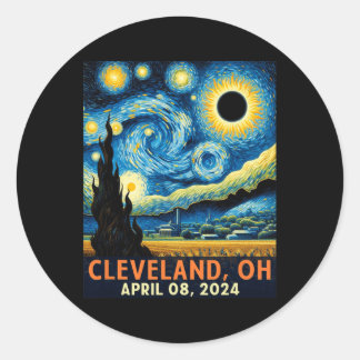 Sticker Rond Total Solaire Eclipse 2024 Cleveland Ohio Starry N