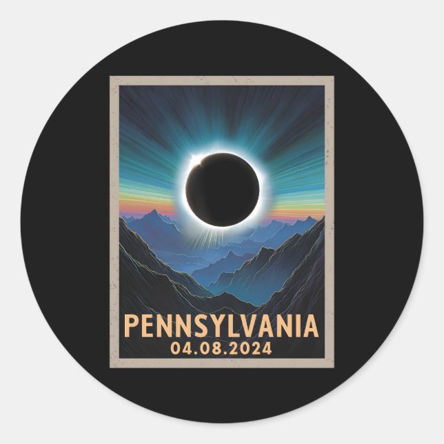 Sticker Rond Total Solaire Eclipse 2024 Pennsylvanie (Devant)