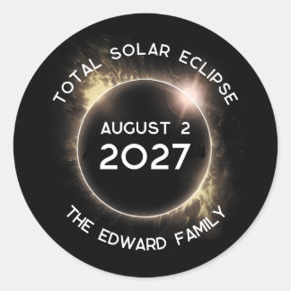 Sticker Rond Total Solaire Eclipse 2027 Personnalisé